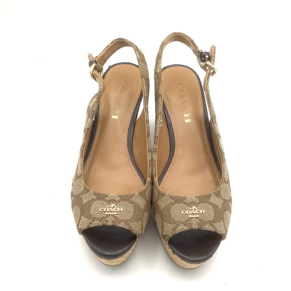 Coach Ferry Signature Jaquard Fabric Wedges Platform Sandals 6.5B - Picture 6 of 15